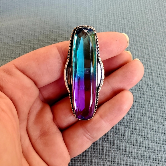 New Oversized Bi-Color Tourmaline 925 Silver Statement Ring. - Picture 12 of 15